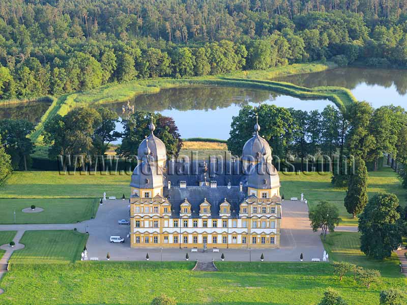 AERIAL VIEW photo of Seehof Castle, Bamberg, Bavaria, Germany. LUFTAUFNAHME luftbild, Schloss Seehof, Bayern, Deutschland.