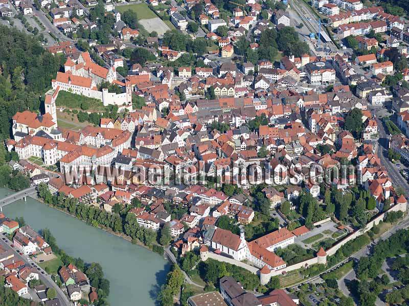 AERIAL VIEW photo of Füssen, Bavaria, Germany. LUFTAUFNAHME luftbild, Bayern, Deutschland.