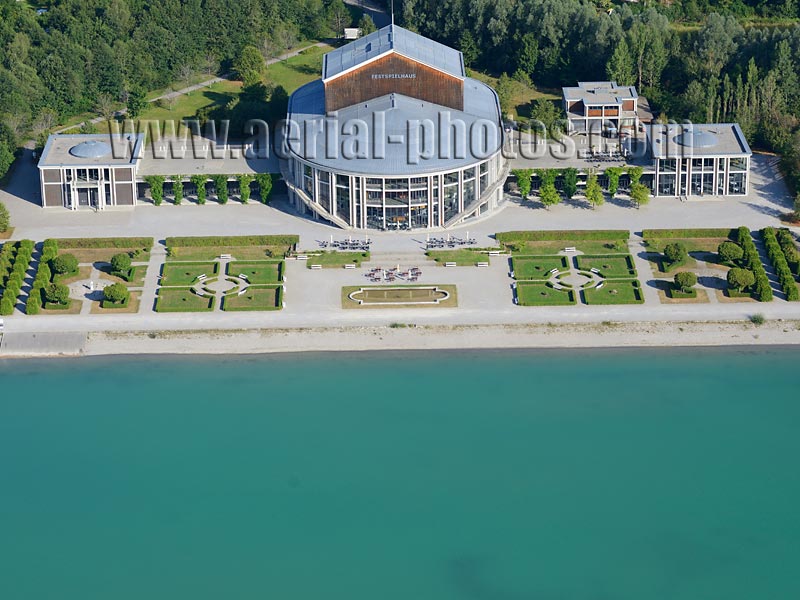 AERIAL VIEW photo of a Music Theater, Füssen, Bavaria, Germany. LUFTAUFNAHME luftbild, Festspielhaus, Bayern, Deutschland.