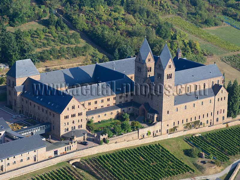 AERIAL VIEW photo of St. Hildegard Abbey, Rüdesheim am Rhein, Hesse, Germany. LUFTAUFNAHME luftbild, Abtei St. Hildegard, Hessen, Deutschland.