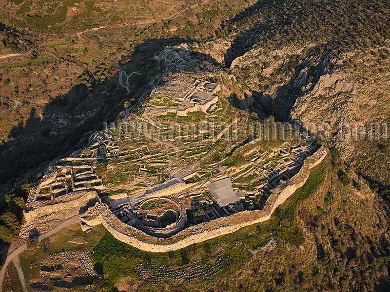 AERIAL VIEW Mycenae, Peloponnese Peninsula, Greece.