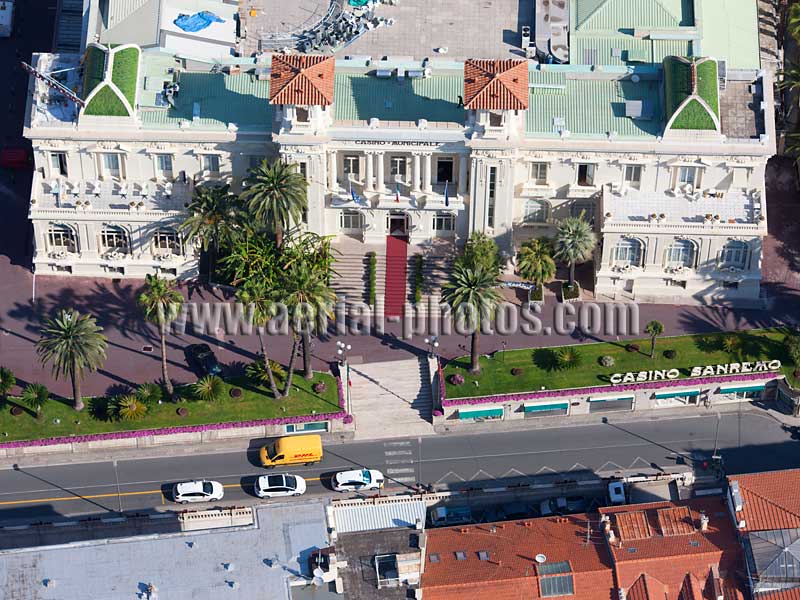 AERIAL VIEW photo of Sanremo Casino, San Remo, Liguria, Italy. VEDUTA AEREA foto, Italia.