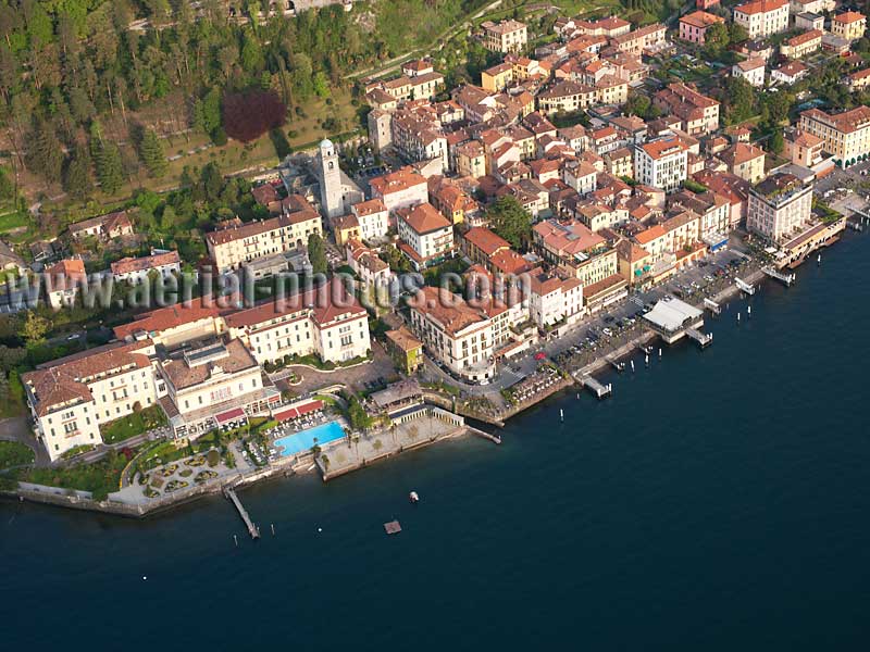 AERIAL VIEW photo of Bellagio village, Lake Como, Lombardy, Italy. VEDUTA AEREA foto, Lago di Como, Lombardia, Italia.