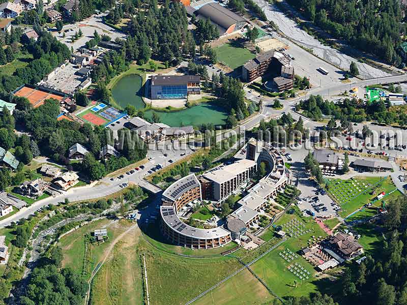 AERIAL VIEW photo of Sant'Anna Sanctuary, Vinadio, Piedmont, Italy. VEDUTA AEREA foto.