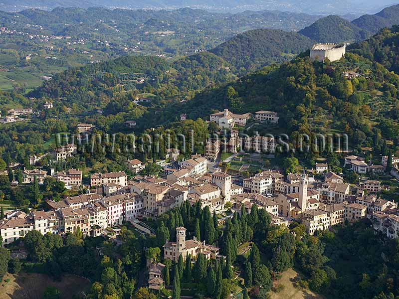 AERIAL VIEW photo of Asolo, Veneto, Italy. VEDUTA AEREA foto.