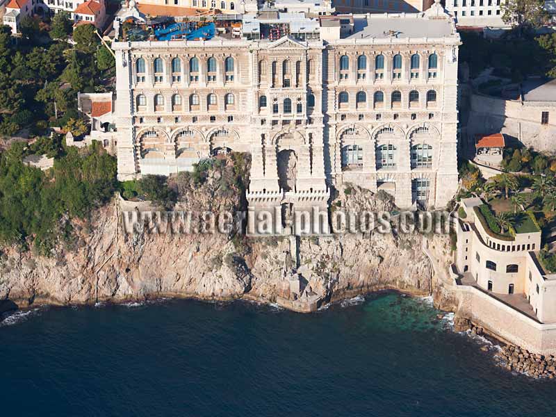 Aerial photo, Oceanographic Museum, The Rock, Monaco. Vue aérienne, Le Rocher, Musée Océanographique.