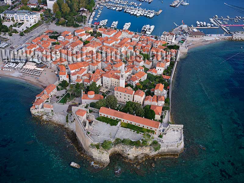 AERIAL VIEW photo of Budva, Montenegro. POGLED IZ VAZDUHA Crna Gora.