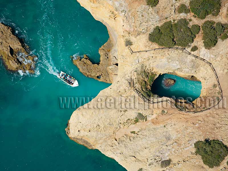 AERIAL VIEW photo of a sea cave, Lagoa, Algarve, Portugal. VISTA AEREA.