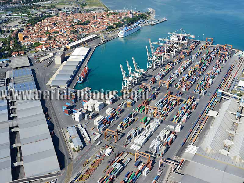 AERIAL VIEW photo of a harbor, Koper / Capodistria, Slovenia. SLIKA ZRAKA Luka, Slovenija.