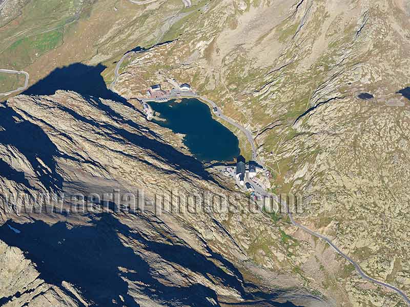 Aerial view of the Grand Saint-Bernard Pass. Valais, Switzerland / Italy. LUFTAUFNAHME, Schweiz.