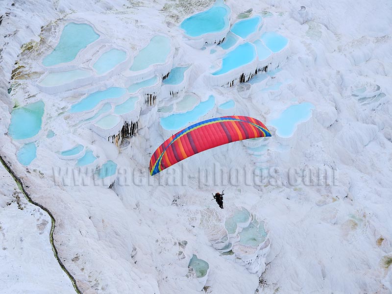 AERIAL VIEW photo of hot springs in Pamukkale, Turkey.