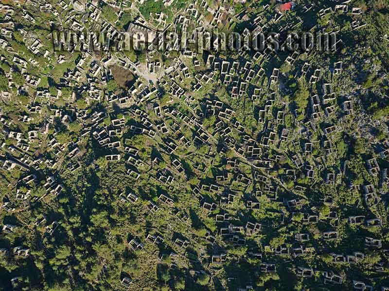 AERIAL VIEW photo of the abandoned village of Kayaköy, Turkey.