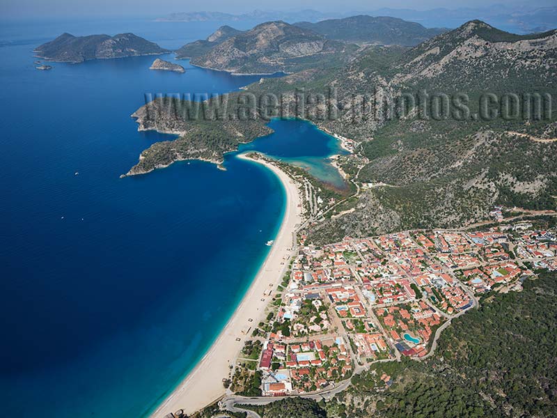 AERIAL VIEW photo of the seaside resort of Ölüdeniz, Turkey.