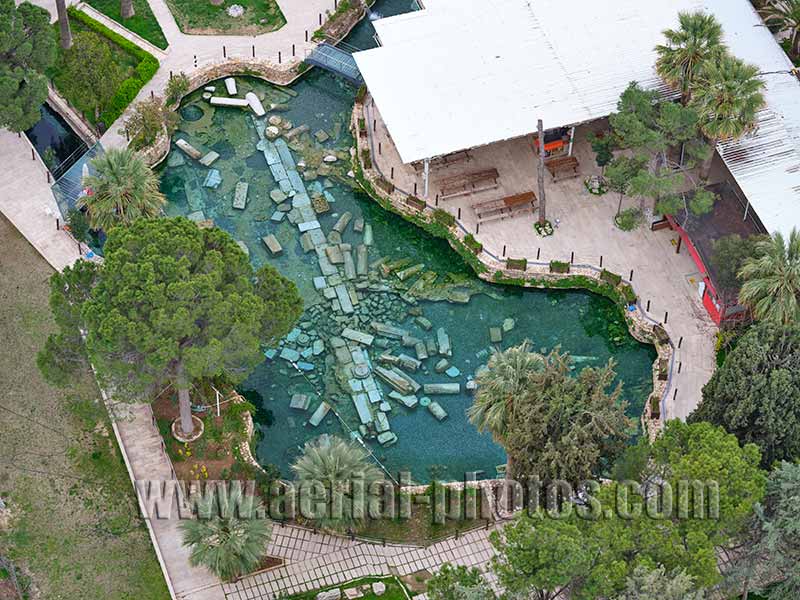 AERIAL VIEW photo of Cleopatra's pool, Hierapolis, Pamukkale, Turkey.