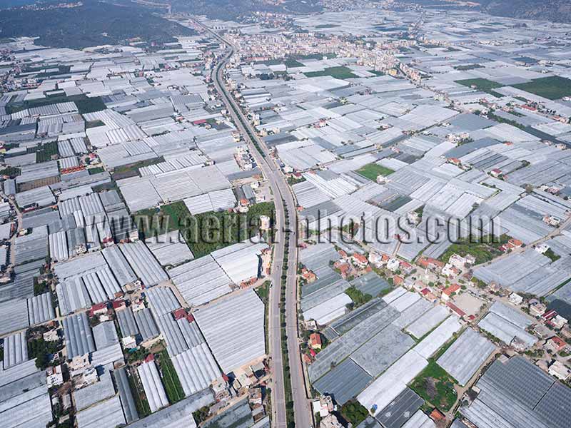 AERIAL VIEW photo of greenhouses around Demre, Turkey.