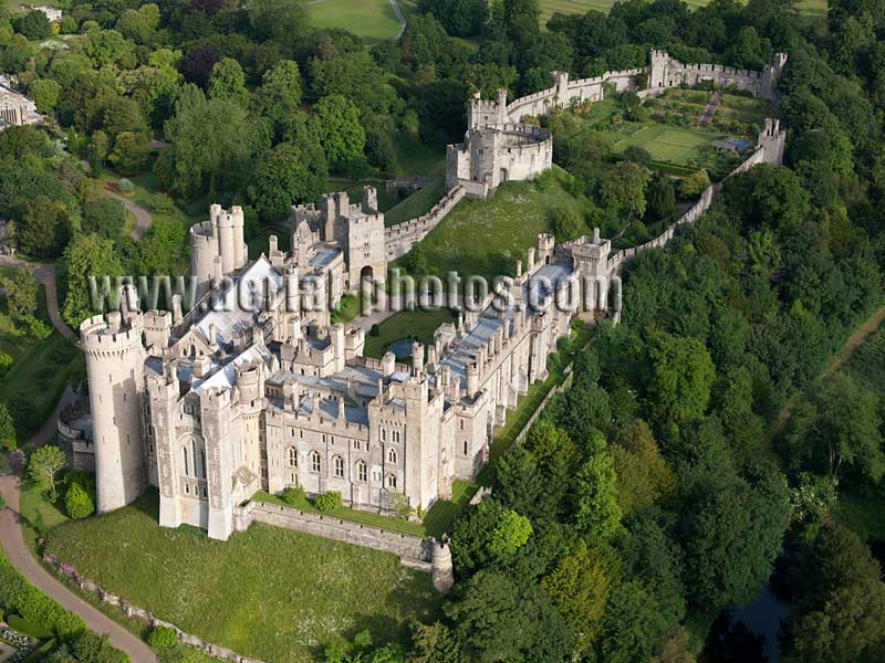 Aerial view, Arundel Castle, West Sussex, England, United Kingdom.