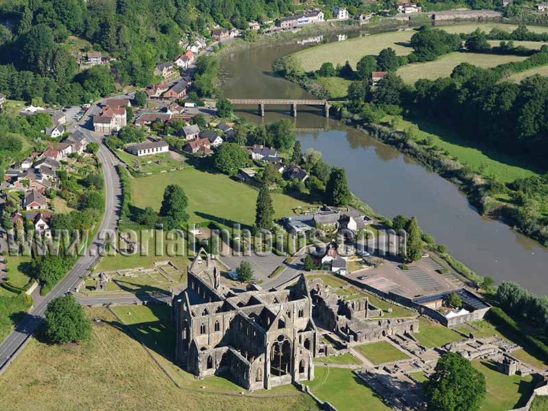 Aerial view, Tintern Abbey, Wales, United Kingdom.