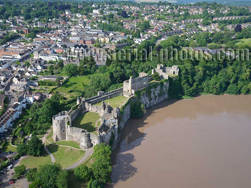 Aerial view, Chepstow Castle, Wales, United Kingdom.