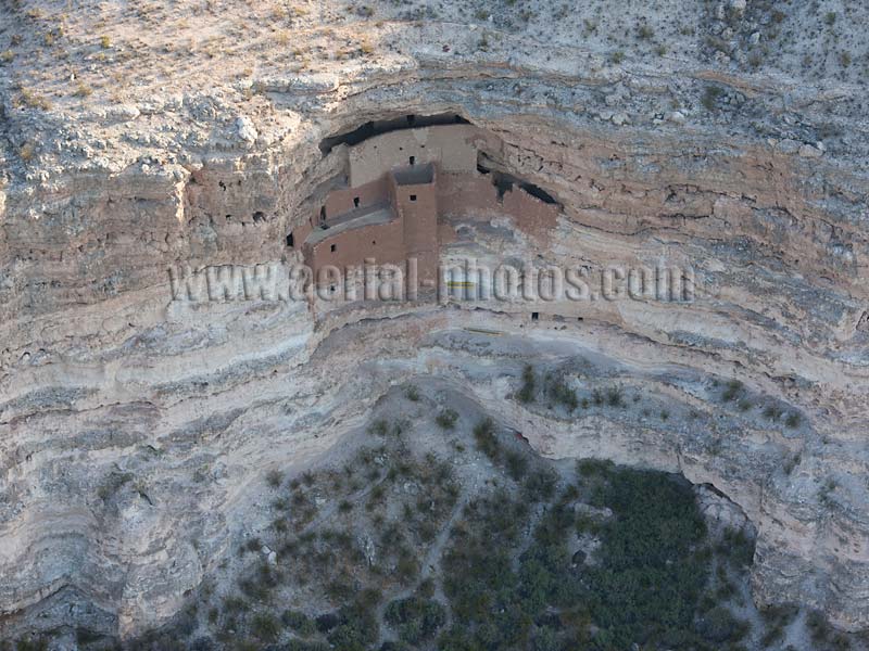 Aerial view a of cliff dwelling, Montezuma Castle, Camp Verde, Arizona, USA.