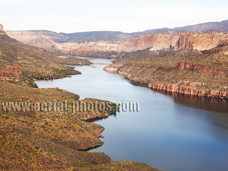 Aerial view of Apache Lake, a reservoir on the Salt River, Arizona, United States.