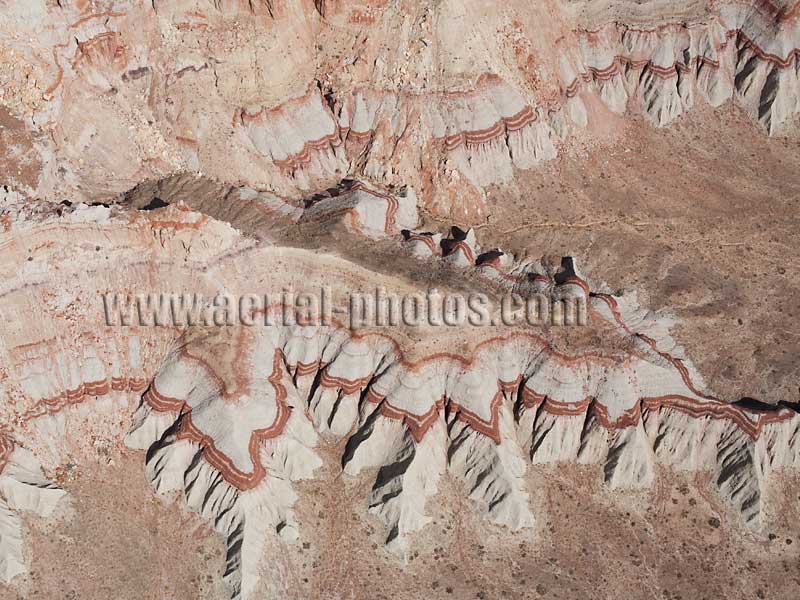 Aerial view of colorful strata in Coal Mine Canyon, Navajo and Hopi Lands, Arizona, USA.