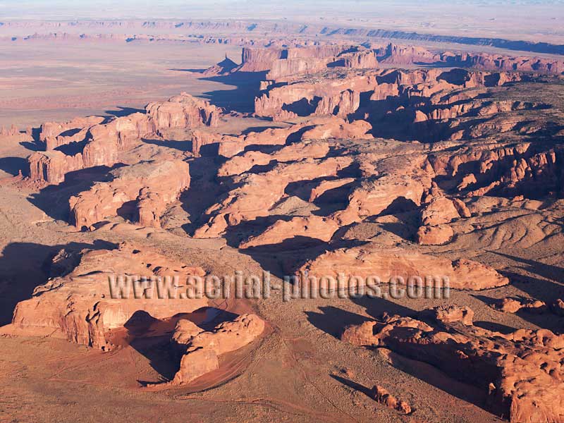 Aerial view of buttes and mesas, Monument Valley, Navajo Land, Arizona, Utah, USA.