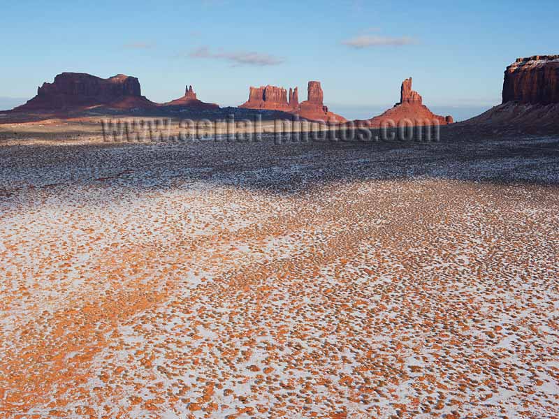 Aerial view of buttes and pinnacles, Monument Valley, Navajo Land, Arizona, Utah, USA.