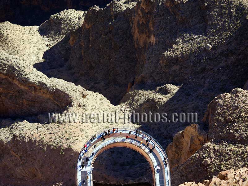 Aerial view of the Skywalk, Hualapai Land, Grand Canyon West, Arizona, USA.