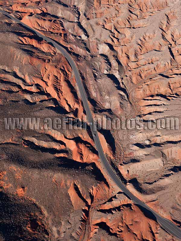 Aerial view of a road in Lake Mead National Recreation Area, Nevada, USA.