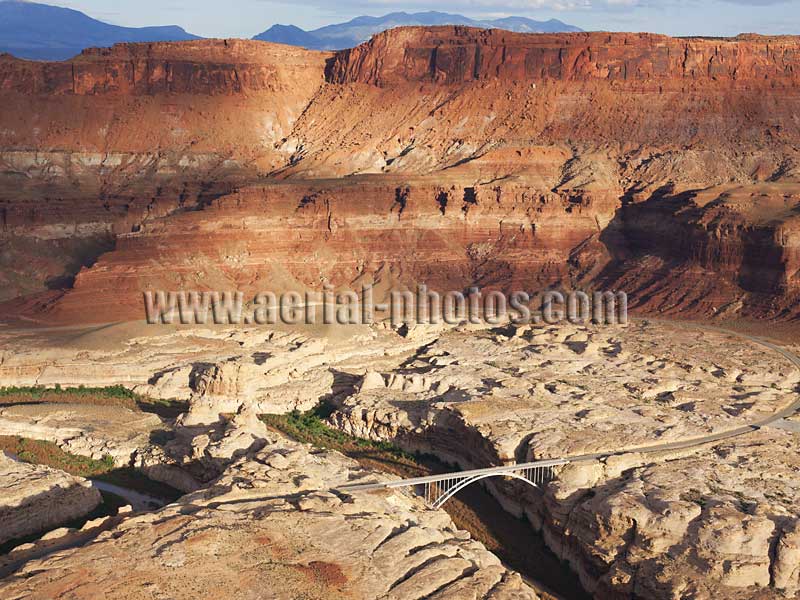 Aerial view of Dirty Devil River Bridge, Hite, Lake Powell, Utah, Colorado Plateau, USA.