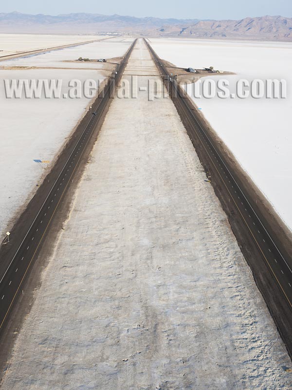 Aerial view of Interstate 80, Highway on the Great Salt Lake Desert, Utah, USA.