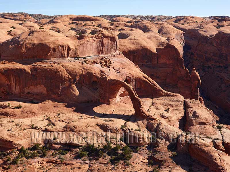 Aerial view of Corona Arch near Moab, Utah, USA.