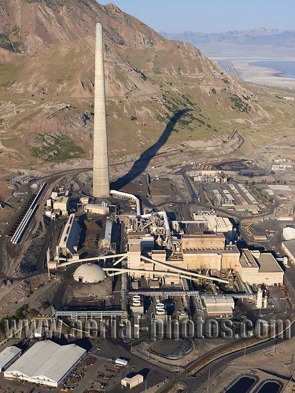 Aerial view of a smelter stack near Salt Lake City, Utah, USA.